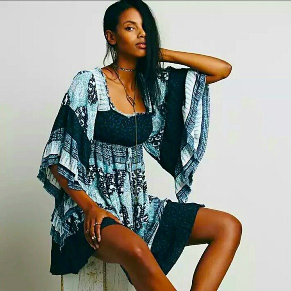 Free People Blue and White Mini Dress